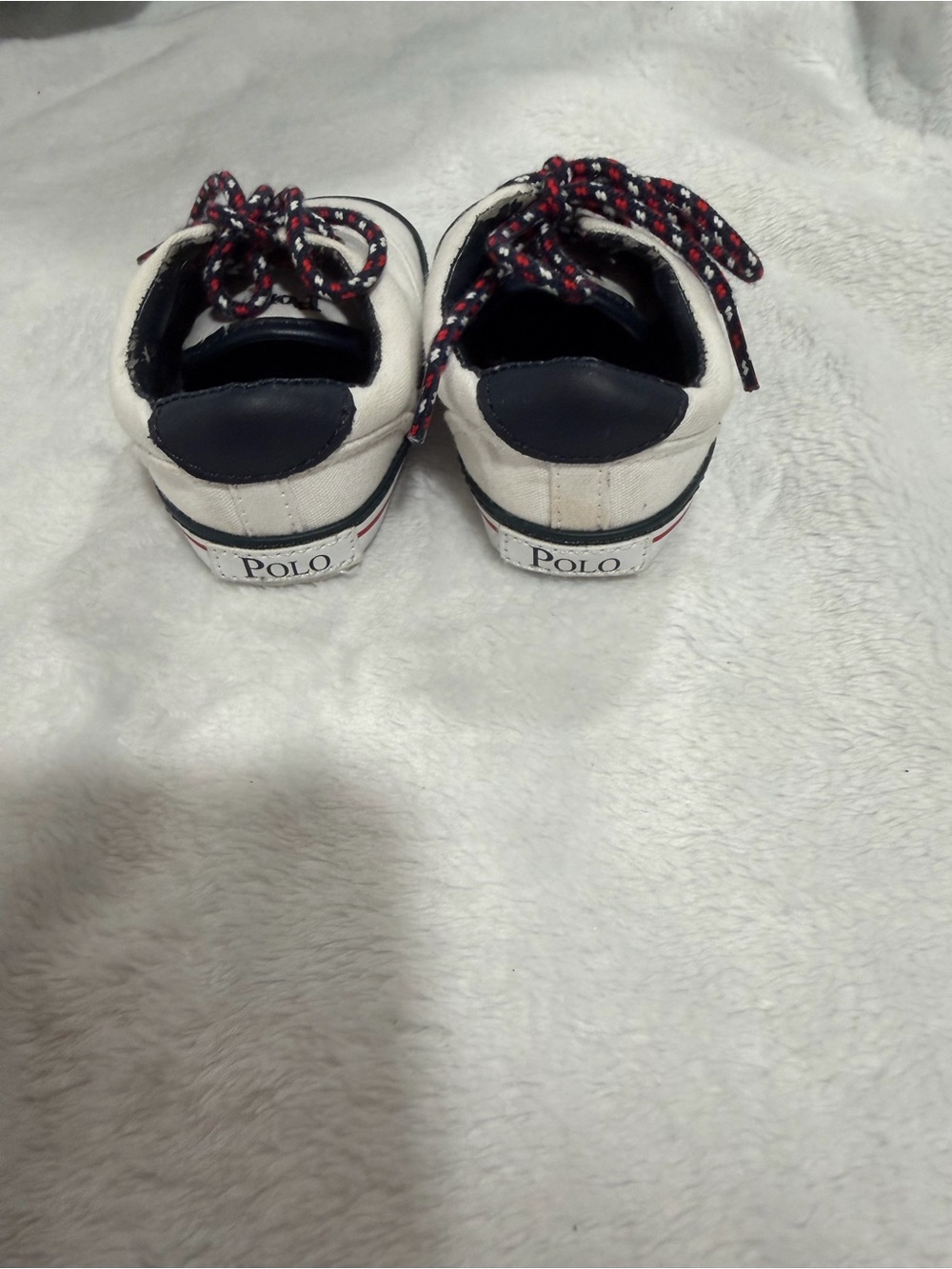 Polo by Ralph Lauren White & Navy Kids Sneakers with Red-Patterned Laces